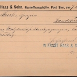 DR - Sinn 1885, K1 a. Firmenkarte v. Neuhoffnungshütte n. Landstuhl