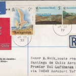 Ascension - 5+25 P. Vulkane u.a., Lupo-Einschreibebriefen n. CHILE 1979