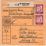 BRD - 2x60 Pfg. Bed. Deutsche, Paketkarte/Pst I Winterburg - Idar-Oberstein 1967