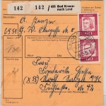 BRD - Gau-Weinheim 1967, Paketkarte/Poststelle I, Paketzettel Bad Kreuznach Land