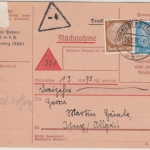 DR - Sonneberg (Thür) 1937 3+20 Pfg. Hindenburg Perfin COD Nachnahme-Drucksache