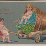 Glückwunsch - Neujahr Engel Glocke Prägekarte gelaufen Grafing 1908