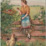 Glückwunsch - Ostern Mädchen mit Hühnern Prägekarte Grafing 1907