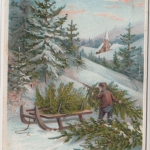 Glückwunsch - Weihnachten Schlitten mit Winterlandschaft Prägekarte Grafing 1913