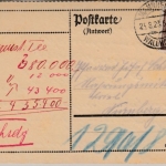 DR-Infla - 400 M. Ziffer, Karte Mannheim-Waldhof - Nürnberg 23.8.23