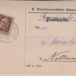 Bayern - 3 Pfg. Luitpold/E-Lochung, Drucksachenkarte Schwandorf - Nittenau 1913