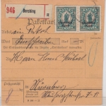 DR-Infla - 2x 1 1/2 M. By-Abschied/DR, Einschreibe-Paketkarte Berching 1920 n.