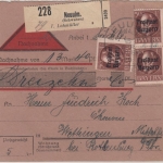 Bayern - 3x50 Pfg. Ludwig/Freistaat, Nachnahme-Paketkarte Neuulm 15.2.20 n.