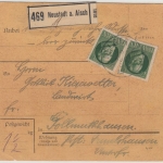 Bayern - 10x7 1/2 Pfg. Ludwig, Paketkarte Neustadt Aisch - Gollmuthausen 1919