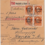 Bayern - 35 Pfg. Ludwig/Volksstaat, 4er-Block u.a., Einschreibe-Paketkarte 1920