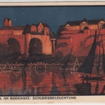 Baden-Württemberg - Meersburg a. Bodensee Schlossbeleuchtung, farb. Künstler-AK