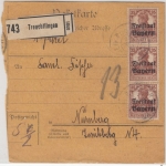 Bayern - 3x35 Pfg. Germania/Freistaat u.a., Paketkarte Treuchtlingen - Nürnberg