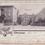 Sachsen-Anhalt - Dessau Schloss, sw-Gruss aus Litho, gelaufen 1899