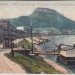 Sachsen - Königstein Dampfschiff-Landungsplatz, Stadt u. Festung, farb. AK 1905
