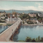 Thüringen - Saalfeld (Saale) Brücke m. Ortsansicht, farb. AK gelaufen 1908