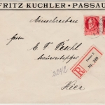 Bayern - 2x15 Pfg. Ludwig Orts-Einschreibebrief Passau 1918, ohne Inhalt