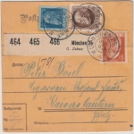 Bayern - 1 M.+20+40 Pfg. Ludwig/Luitpold Paketkarte (3 Pakete/Selbstbucher) 1914
