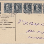 Bayern - 2 Pfg. Ludwig, waagr. 5er-Streifen/Bogenrand, Karte Wörth a.D. 1918 n.