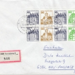 Berlin - 6x10 Pfg. Bauten I a. Lupo-Brief n. USA Berlin N65 - St. Angustine 1954