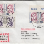 Berlin/BRD - 4x40+2x60 Pfg. Frauen Einschreibebrief/FDC+ESST n. Dresden 1987