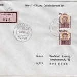 BRD - 2x500 Pfg. SWK, Wertbrief Löbau Kittlitz - Dresden 1995