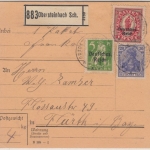 DR-Infla - 1 M. By-Abschied/DR u.a., Paketkarte Obersteinbach - Fürth 1920