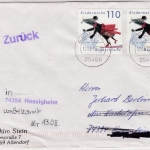 BRD - Für uns Kinder, Blockmarke, 2x110 Pfg. Brief 2. Gew.st. Rabenau 1999 n.