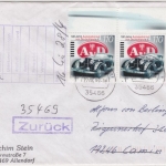 BRD - 100 J. Automobilclub AvD, 2x110 Pfg. Brief 2. Gew.st. Rabenau - Kamin 1999