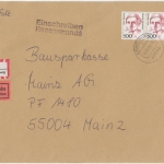 BRD - 2x500 Pfg. Frauen, Einschreibebrief-Rückschein Arneburg - Mainz 1994