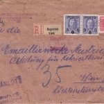 Ungarn/Österreich - Unfrankierter Einschreibebrief Magyarovar - Wien 1919