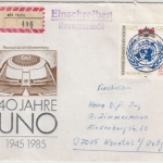 DDR - 85 Pfg. 40 Jahre UNO Einschreibebrief Halle - Korntal 1985