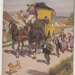Paul Hey - farb. Volksliederkarte Nr.19 "Trara, die Post ist da" Postkutsche