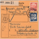 BRD - 80+40 Pfg. Heuss/Bed. Deutsche Paketkarte Laatzen - Ellrich 1962
