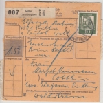 BRD - 7 Pfg. Bed. Deutsche 2x8er-Block u.a., Paketkarte Hilter - Cottbus 1963