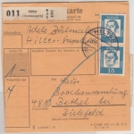 BRD - 7 Pfg. Bed. Deutsche 8er-Block u.a., Paketkarte Hilter - Bethel 1963