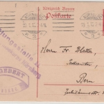 Bayern - Nürnberg 1915, Zensur-L2 a. 10 Pfg. GA-Karte i.d. SCHWEIZ