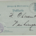 Württemberg - 2 Pfg. Dienst-GA-Karte Oberamtsverkehr Nussdorf - Vaihingen 1904