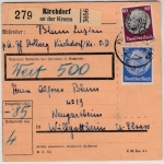 DR/Ostmark - 60+25 Pfg. Hindenburg, Wertpaketkarte Kirchdorf a.d. Krems 1942 n.