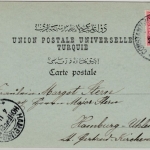 DP Türkei - 20 P. a. 10 Pfg. Krone/Adler, AK/Mondscheinlitho Contstantinopel1898