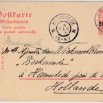 DP Türkei - 20 P. a. 10 Pfg. Germania GA-Karte n. HOLLAND, Smyrna 1908 n.