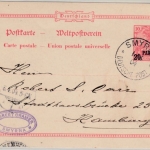 DP Türkei - 20 P. a. 10 Pfg. Germania/Reichspost GA-Karte Smyrna - Hamburg 1904