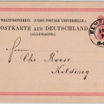 DR - Elmshorn 1879, nachv. preuss. K2 a. 10 Pfg. GA-Karte n. DÄNEMARK