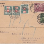 DR - 2,50 M. Nord/Süd u.a., Karte i.d. SCHWEIZ Nachporto Frankfurt - Zürich 1922