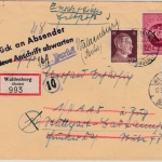 DR - Waldenburg 1944, Einschreibebrief (Feldpost) n. Stuttgart - Retourvermerk