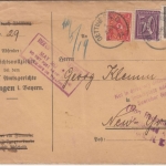 DR-Infla - 2 1/2 M. By-Abschied/DR u.a. Retour Brief n. USA Oettingen 1922 n.