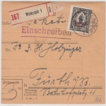 DR-Infla - 2 1/2 M. By-Abschied/DR Paketkarte Wolnzach Fürth 1920