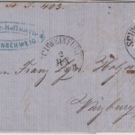 Bayern 3 Kr. Wappen gez. K1 Schweinfurt (1873) n. Würzburg, Abs. v. Braunschweig