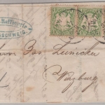 Bayern 3x1 Kr. Wappen gez. Forwarded-Brief (Braunschweig) K1 Schweinfurt 1873