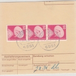 BRD 3x50 Pfg. I&T Aushändigungsgebühr Nachnahme-Paketkarte Lörrach 1976