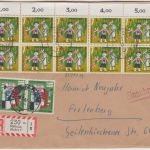 BRD - 7 Pfg. Wofa 10er-Block Oberrand u.a. Einschreibebrief Mülheim Ruhr 1962 n.